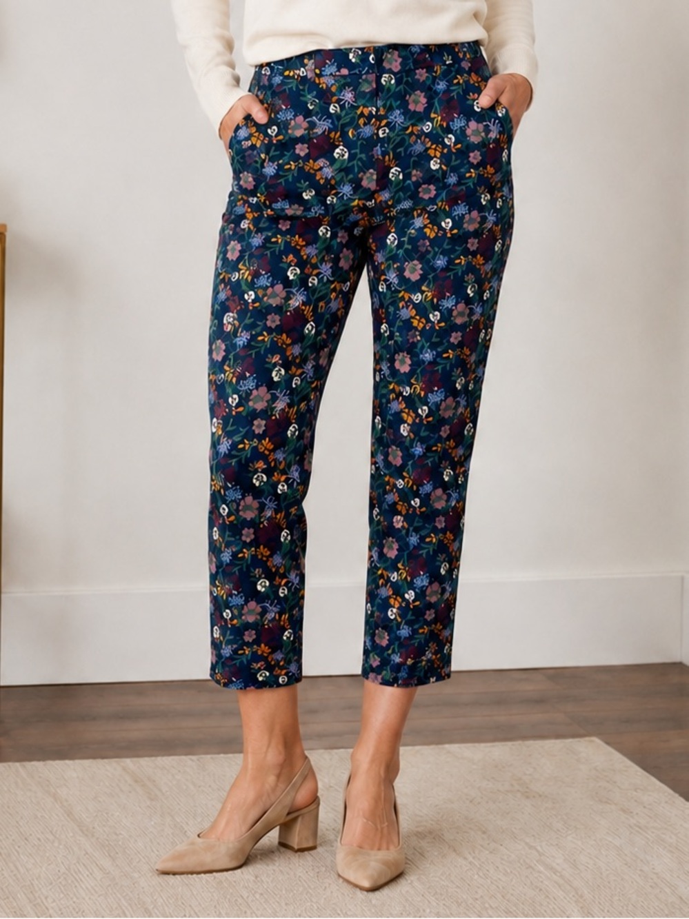 WILDFANG Women’s Size 4 Wildflower Navy Print Empower Slim Crop Pant